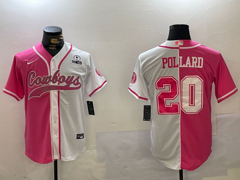 Men Dallas Cowboys #20 Pollard white pink Joint Name 2024 Nike Limited NFL Jersey style 3